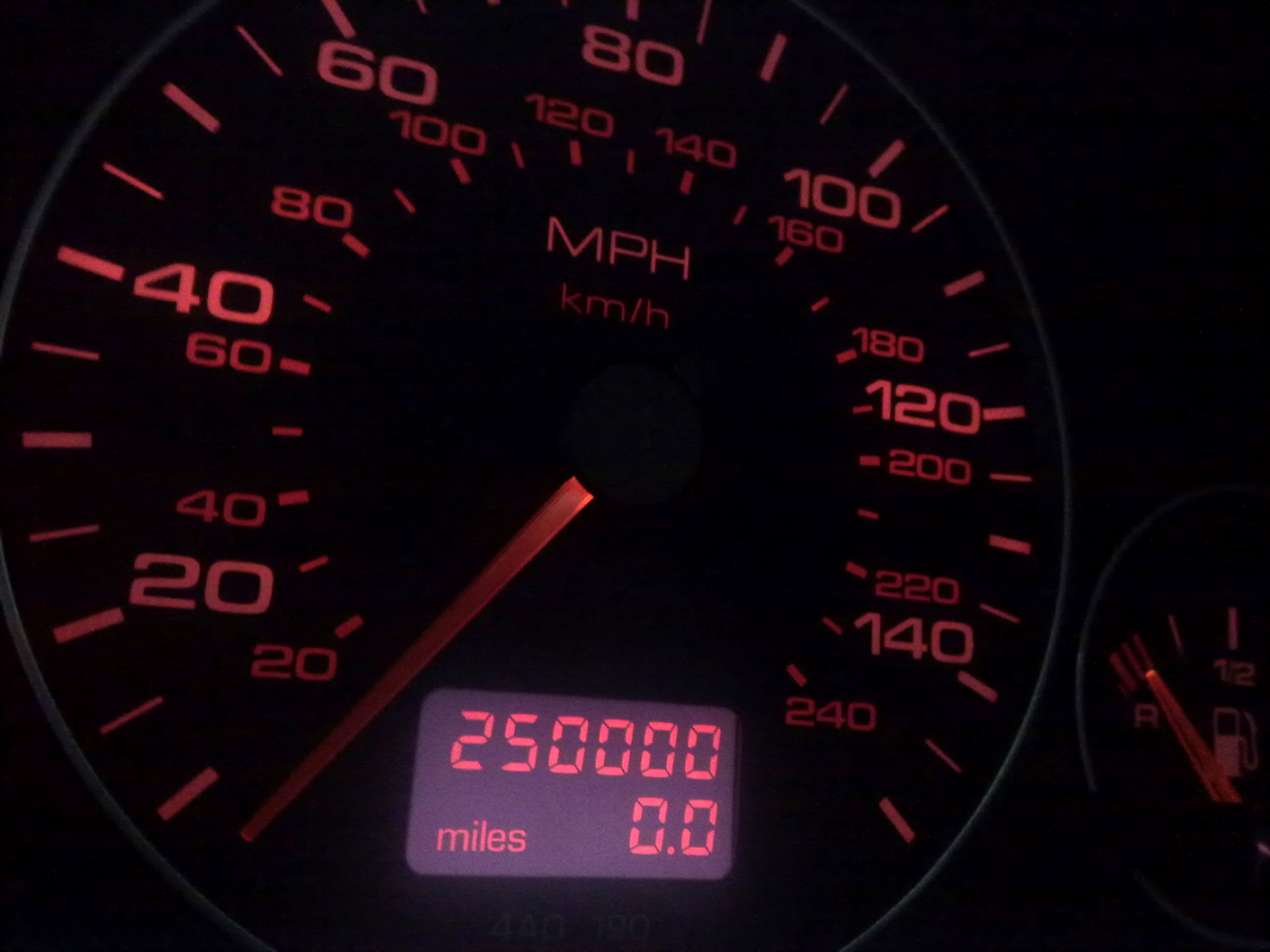250000 Miles! 

My 1996 A6 Avant 1.8 20v covered 250000 miles this morning. I look forward to seeing this figure on our A2! :-)